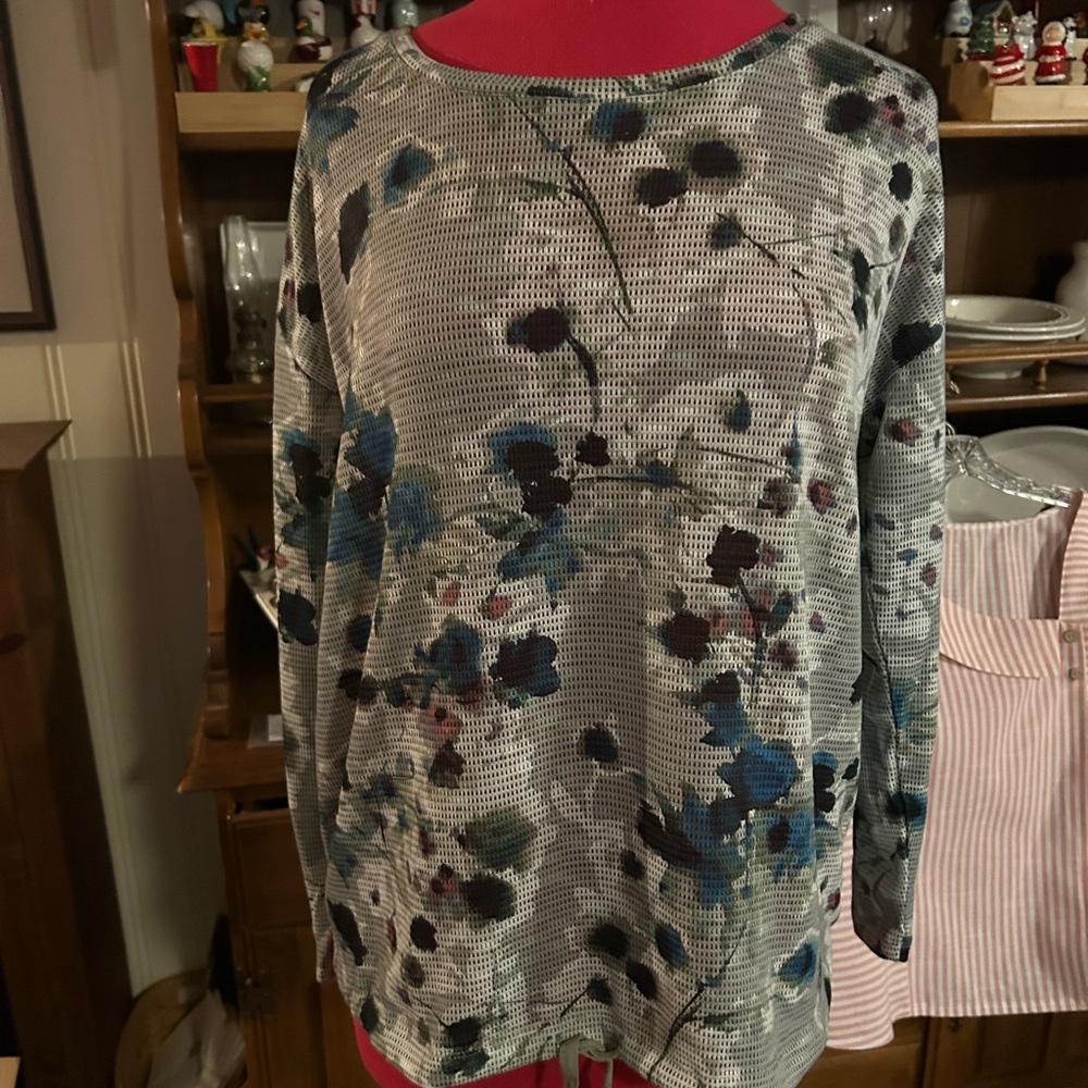 Christopher & Banks Blue Floral Mesh Blouse